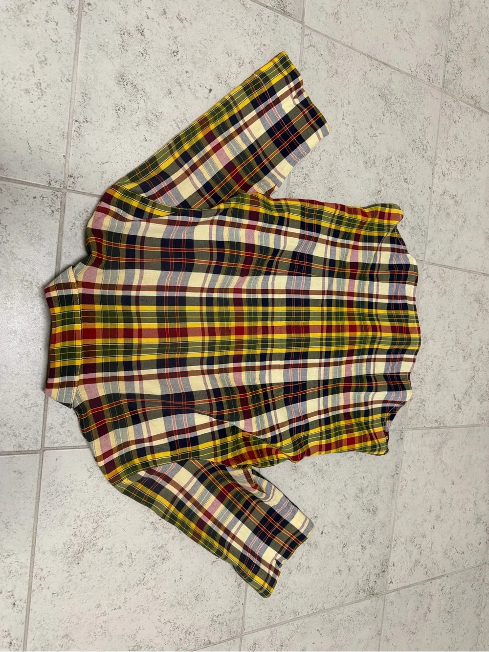 Kids Ralph Lauren Yellow Navy Red Plaid short sleeve Button-Down Shirt size S